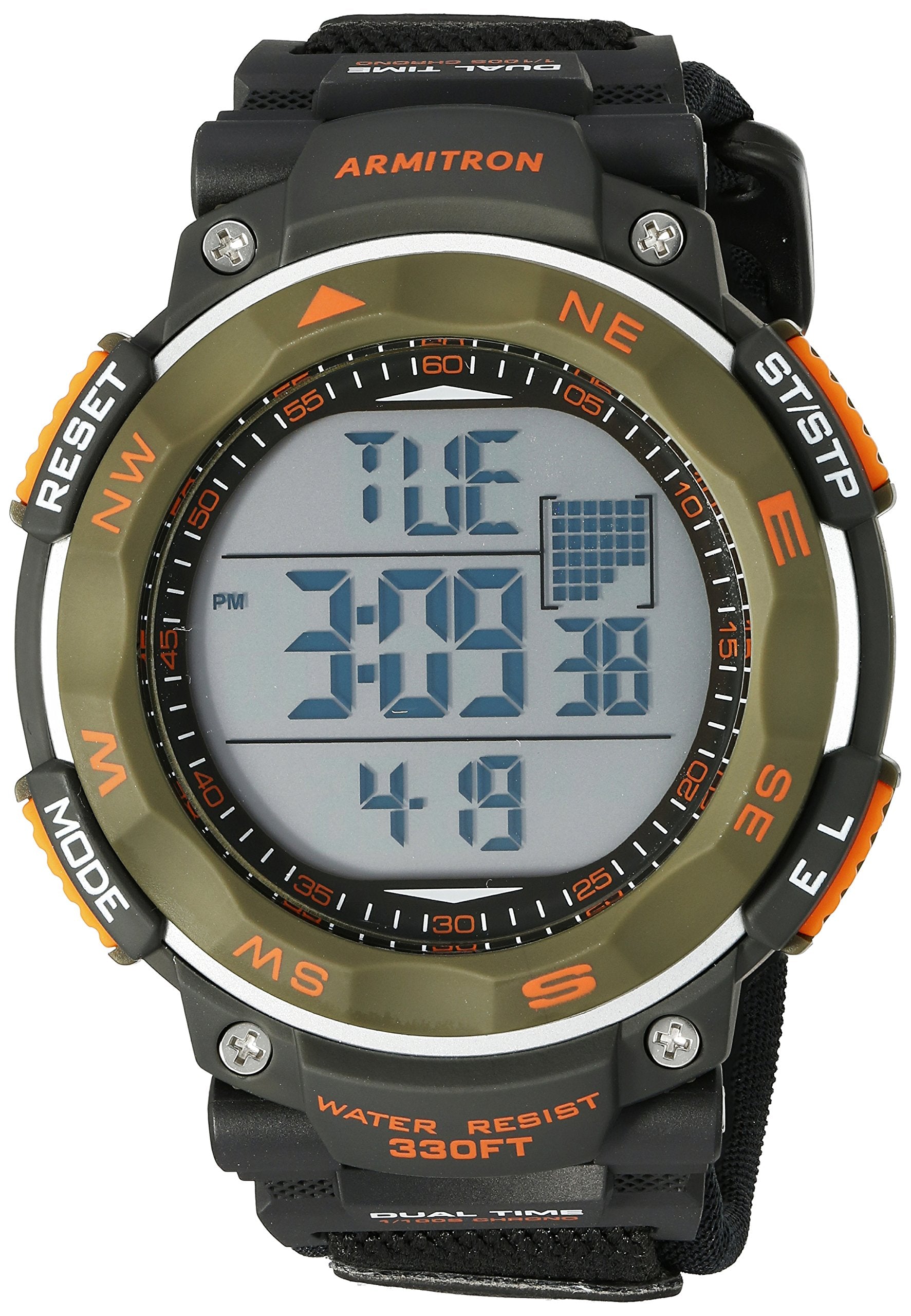 Armitron Sport Men's 40/8377DGN Olive Green Accented Digital Chronograph Black Neoprene Strap Watch