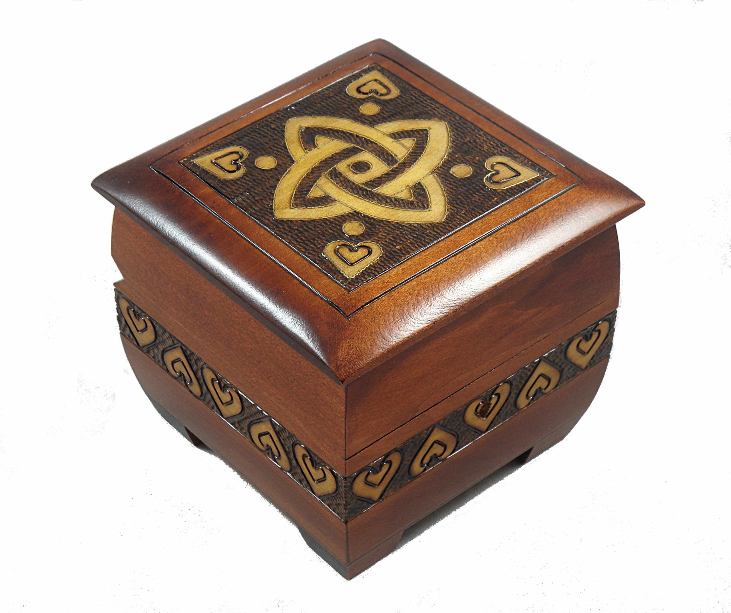 Modern Sailor Celtic Knot and Tribal Heart Handmade Box with Lock and Key Desk or Dresser Trinket Keepsake Holder Perfect Watch 