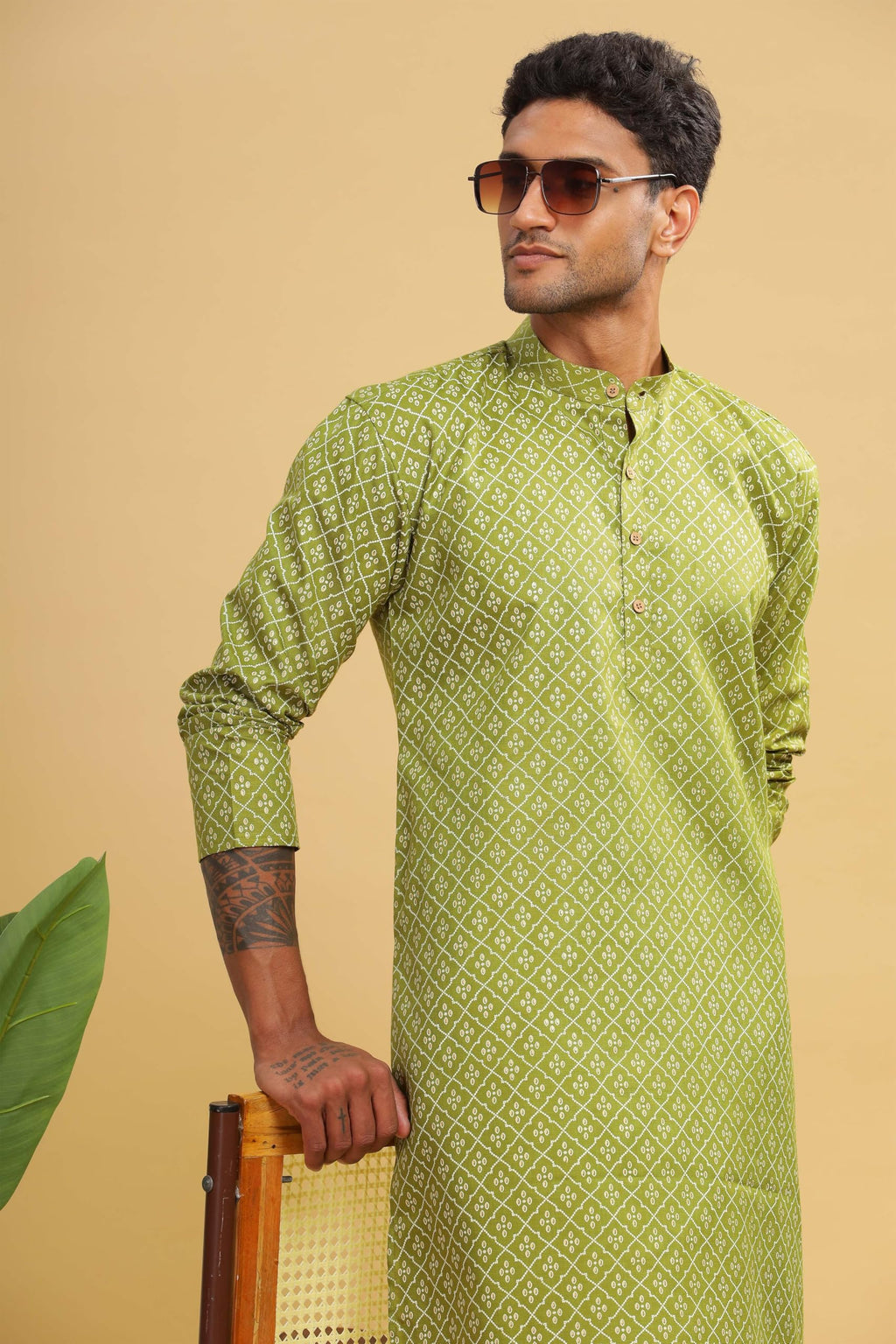 Be Active MenS Cotton Regular Kurta (C-399-2_Green
