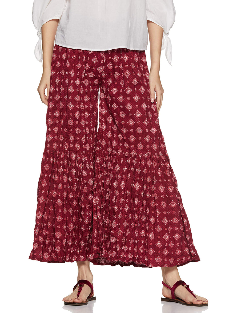 Aurelia WomenS Loose Fit Cotton Palazzo (18Aua60009-100020_M_Red_Red_M)