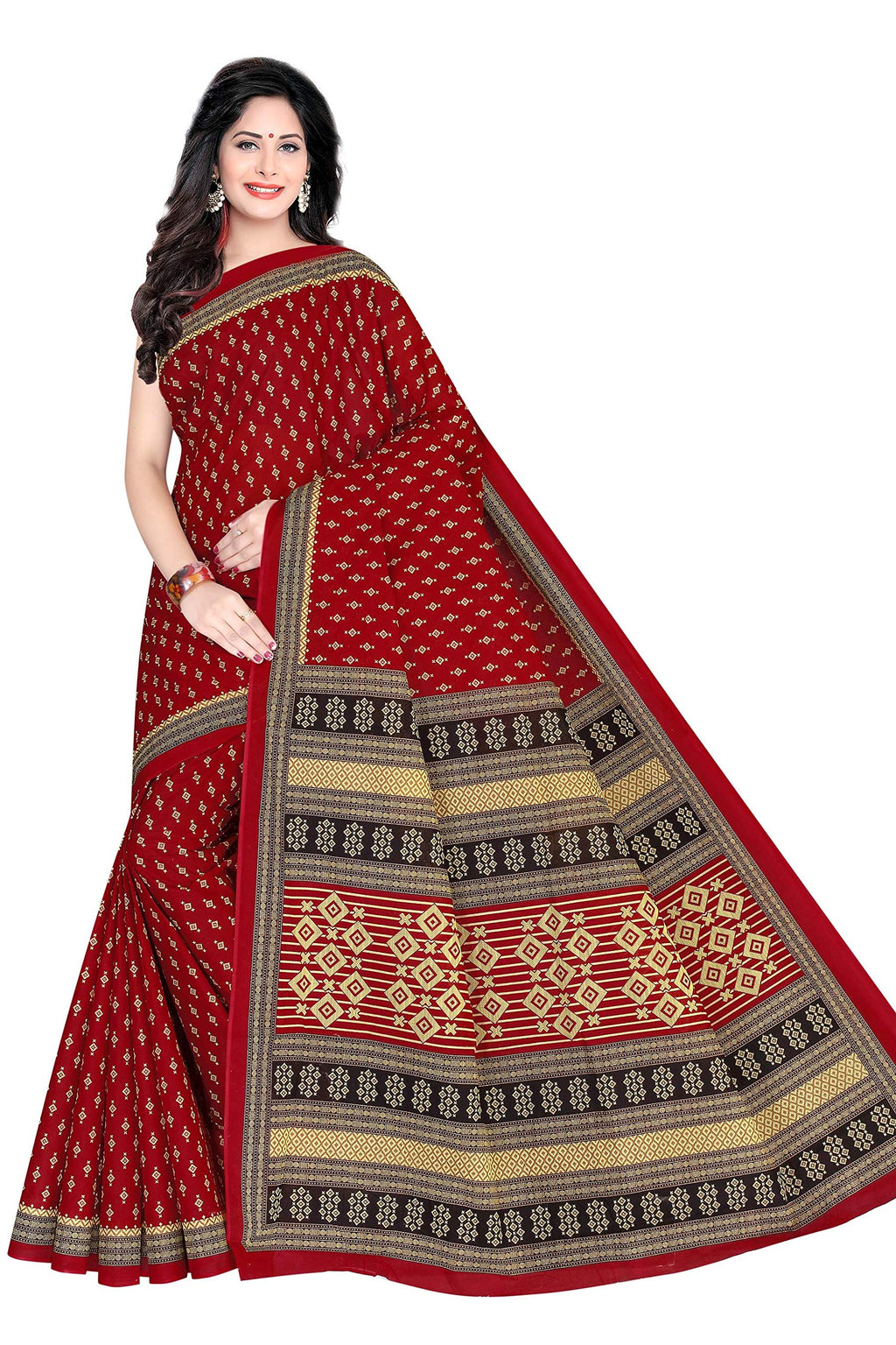 TAMAIRA FASHION Womens Pure Cotton Saree Without Blouse Piece (1653_Maroon)