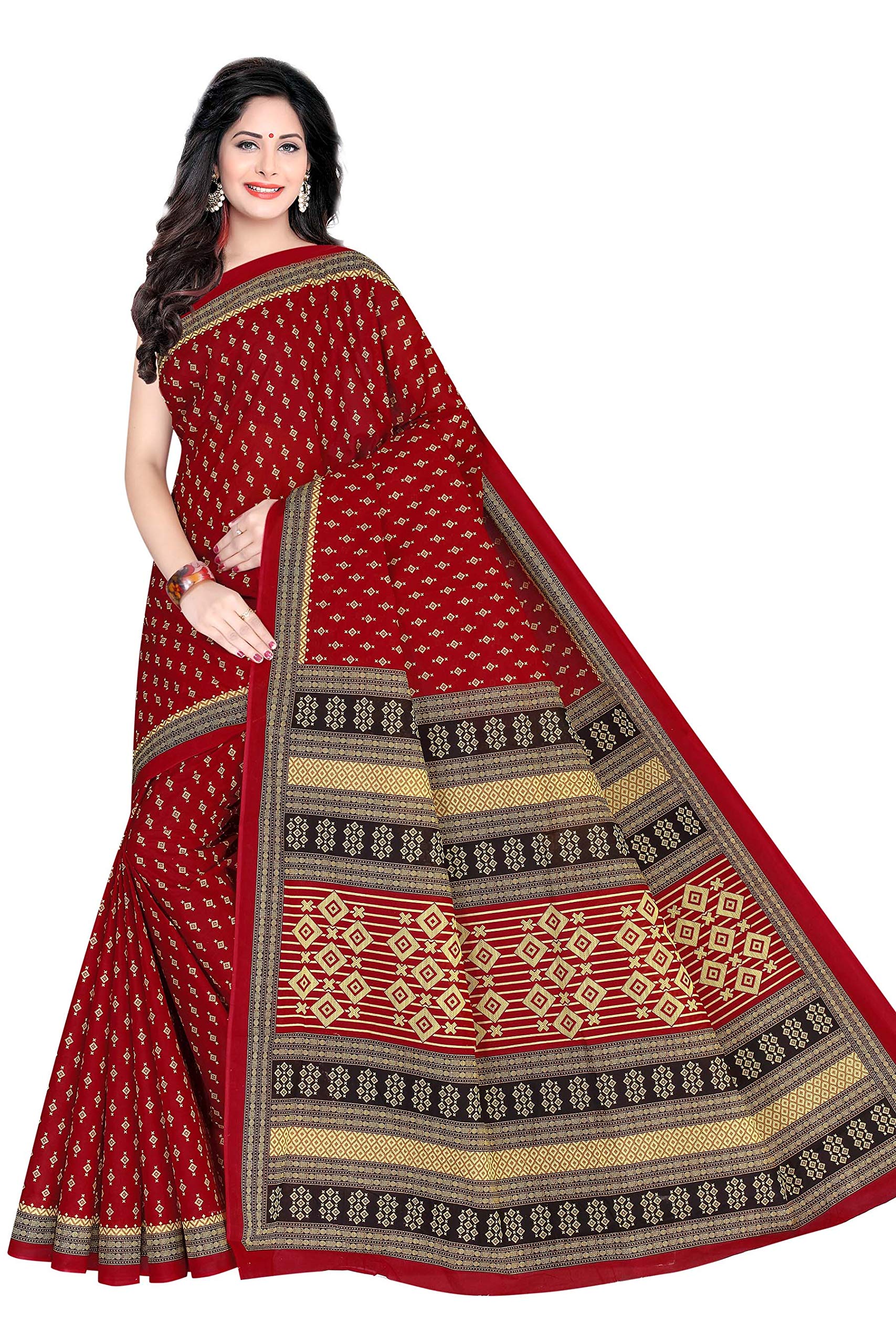 TAMAIRA FASHION Womens Pure Cotton Saree Without Blouse Piece (1653_Maroon)
