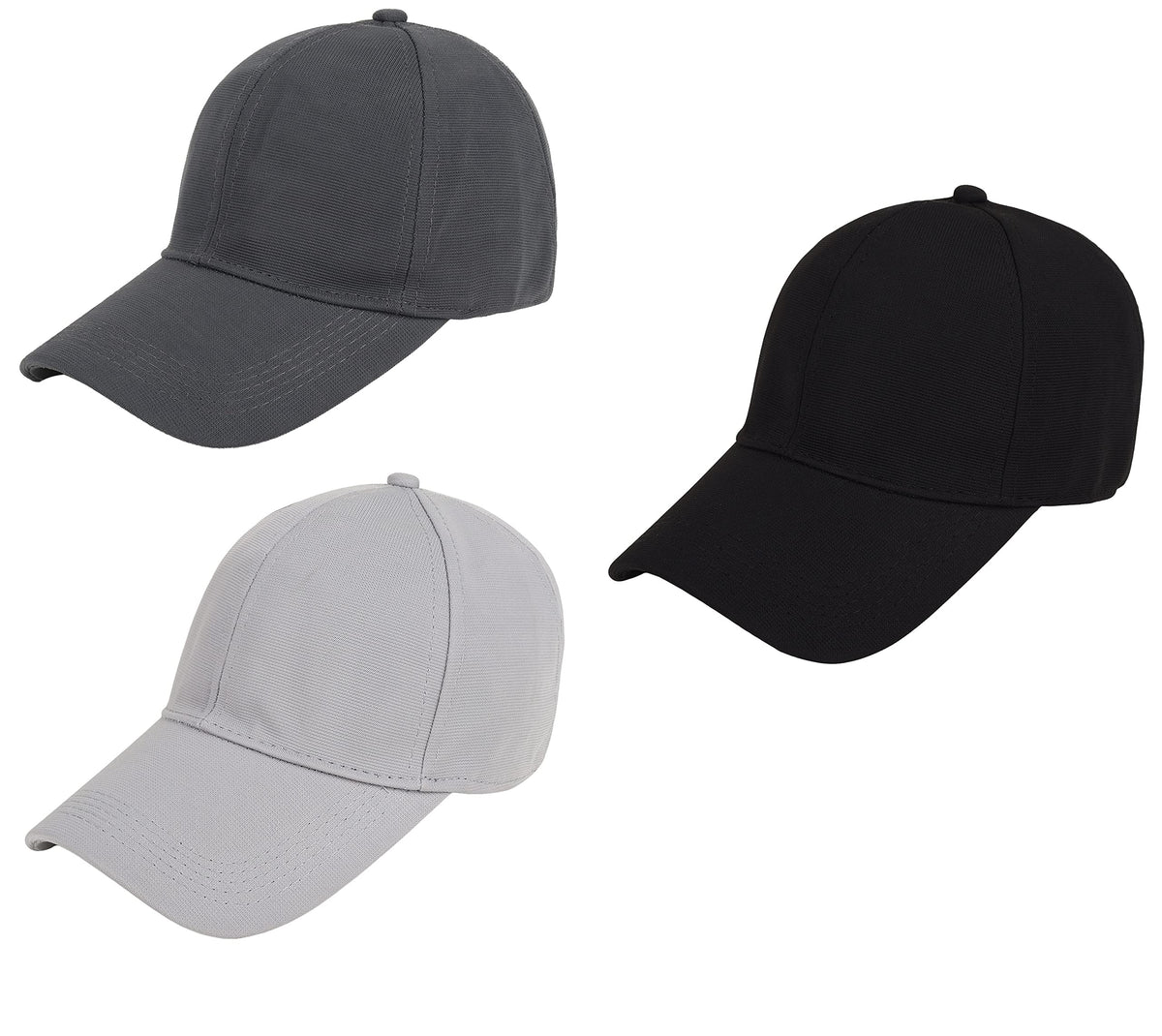 Zacharias MenS Polycotton Flexi Stretch Fit Closed Back Cap Fcc01 (Pack Of 3) (Dark.Grey, Light.Grey & Black) (Medium)