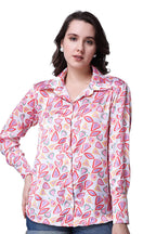 POPWINGS Printed Full-Sleeves Regular-Fit Satin Printed Shirt for Women Stylish Western Casual Wear