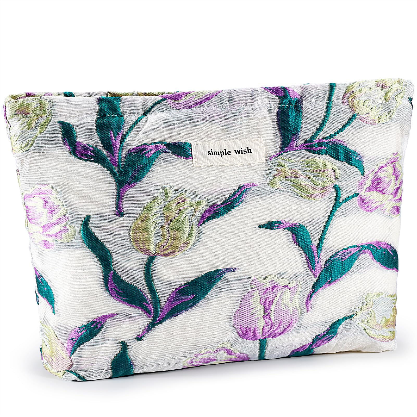 ZLFSRQ Tulip Makeup Bag Travel Cute Purple Flower Floral Cosmetic Bags for Women Large Embroidery Makeup Pouch Zipper Cosmetic P