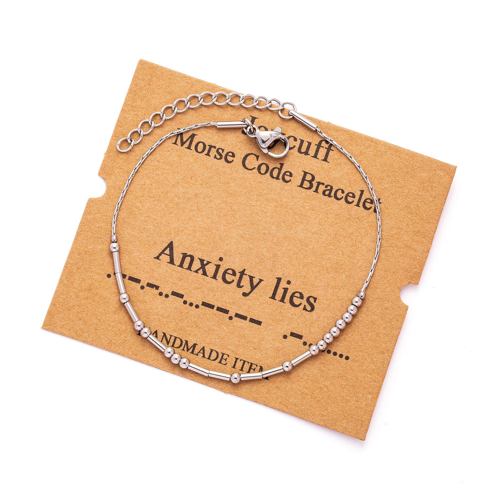JoycuFF Anxiety Morse Code Bracelets for Women Funny Inspirational Jewelry Christmas Birthday Gifts for Her Mom Daughter Sister 