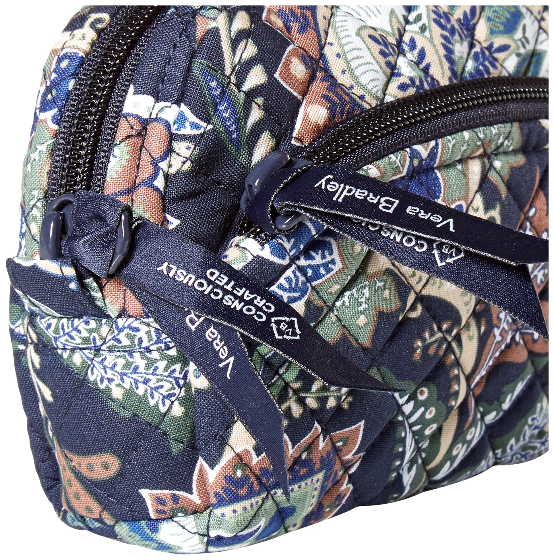 Vera Bradley Women's Cotton Mini Cosmetic Makeup Organizer Bag, Java Navy Camo - Recycled Cotton, One Size
