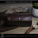 Watch Travel Case for Men - 2 Watch Roll Case Organizer Display - Watch Case - Watch Organizer - Espresso Brown