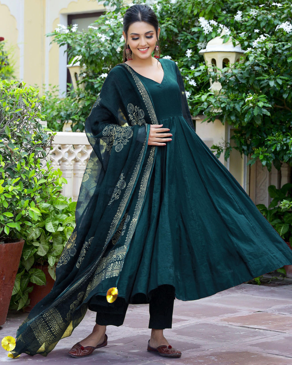 ANNI DESIGNER Ladies Cotton Blend Kurta with Trousers and Dupatta, dark blue, S