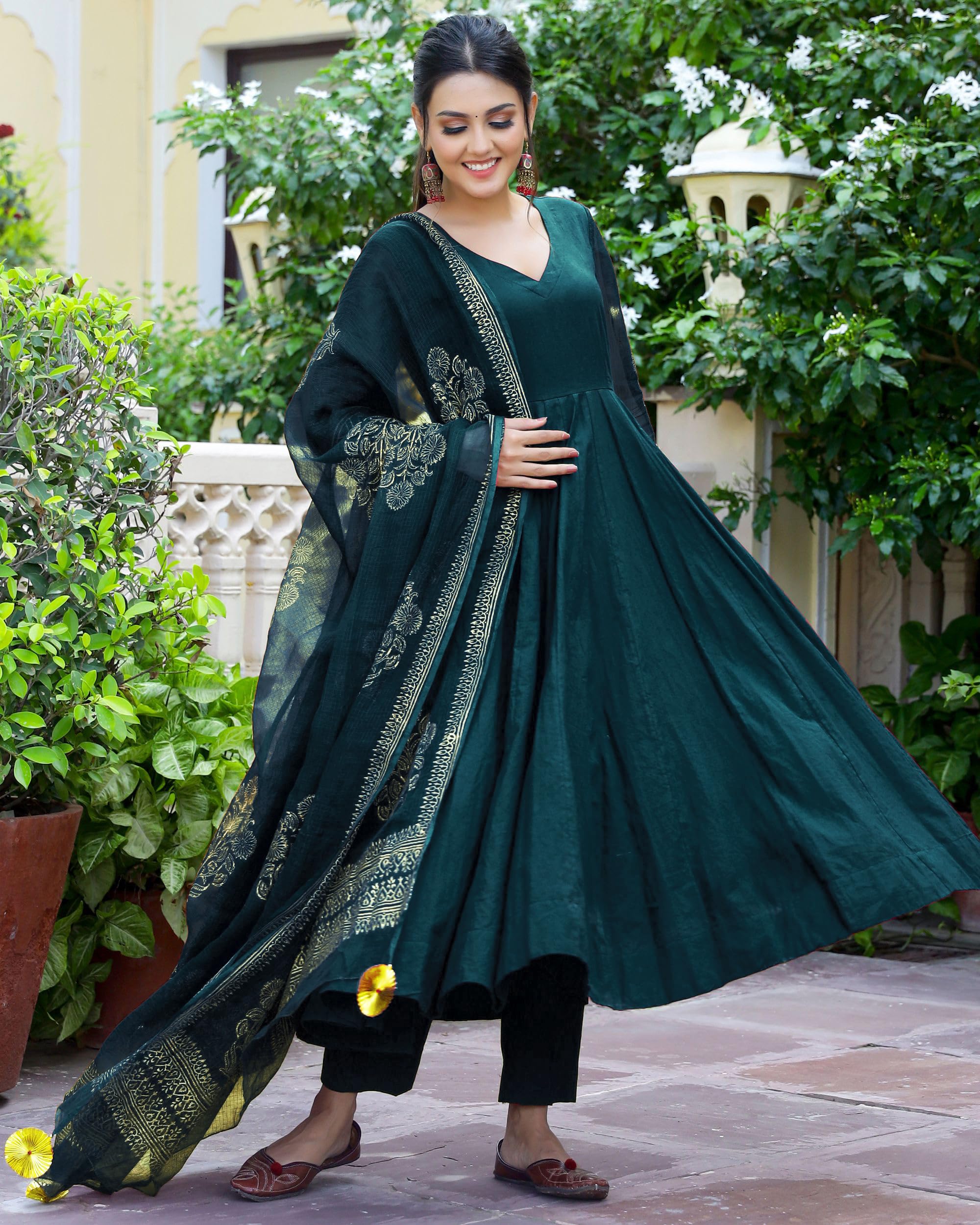 ANNI DESIGNER Ladies Cotton Blend Kurta with Trousers and Dupatta, dark blue, S