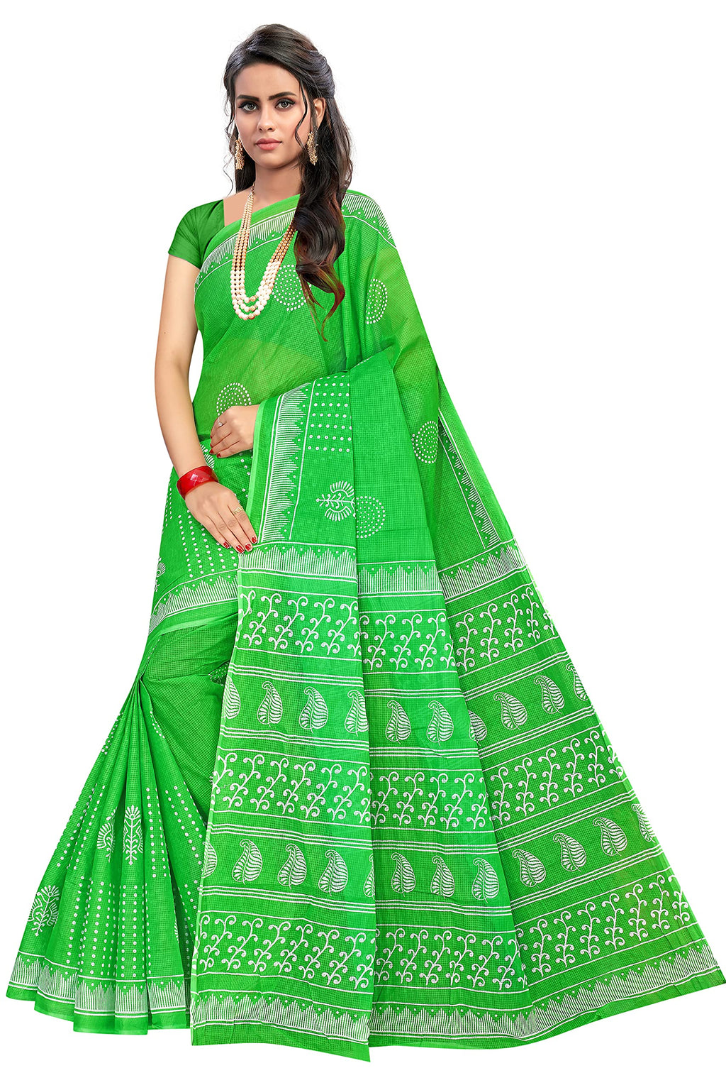TAMAIRA FASHION Womens Moonga Check Pure Cotton Saree Without Blouse Piece(1756_ParrotGreen)