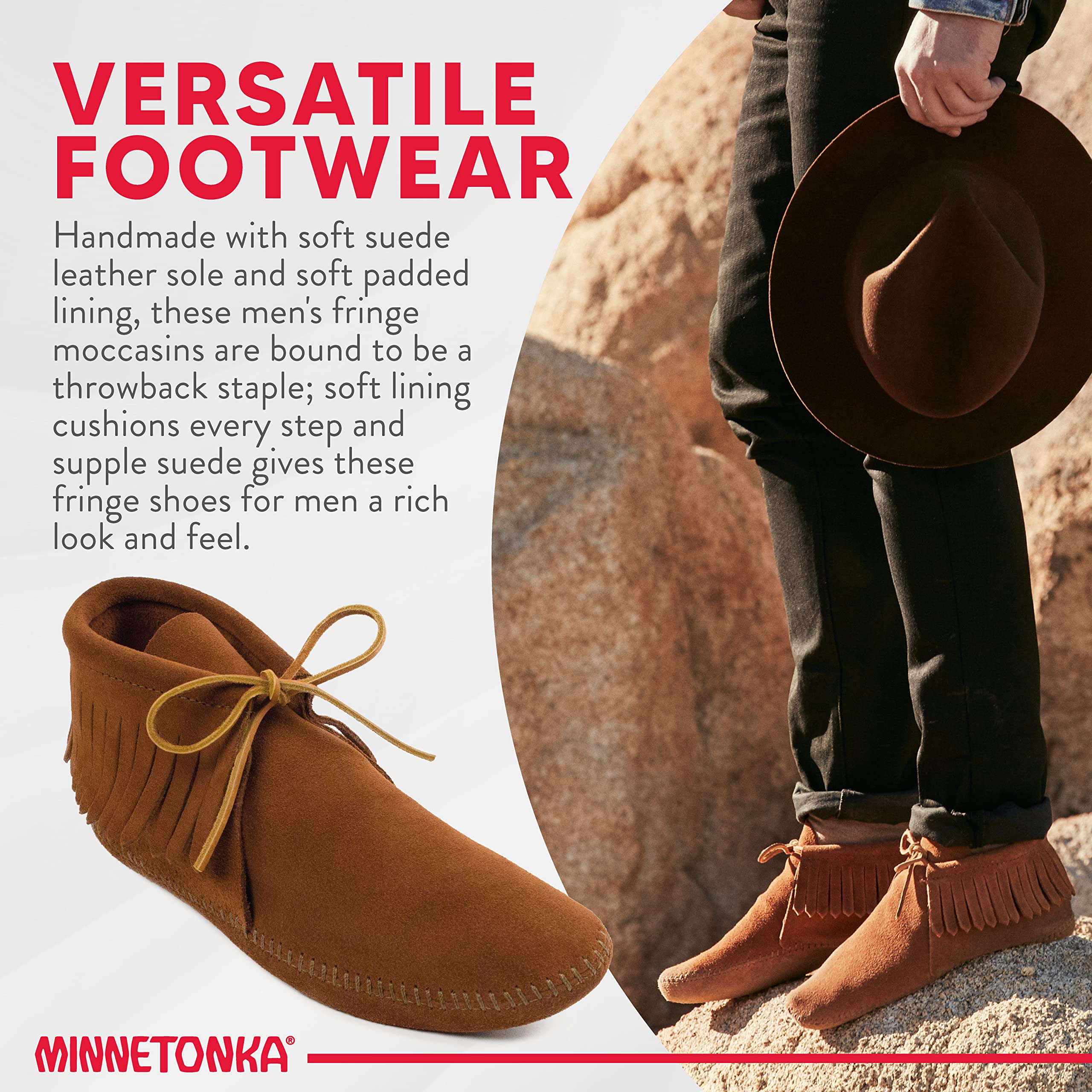 Minnetonka Men's Classic Fringe Boot, Softsole Brown, 10 M US