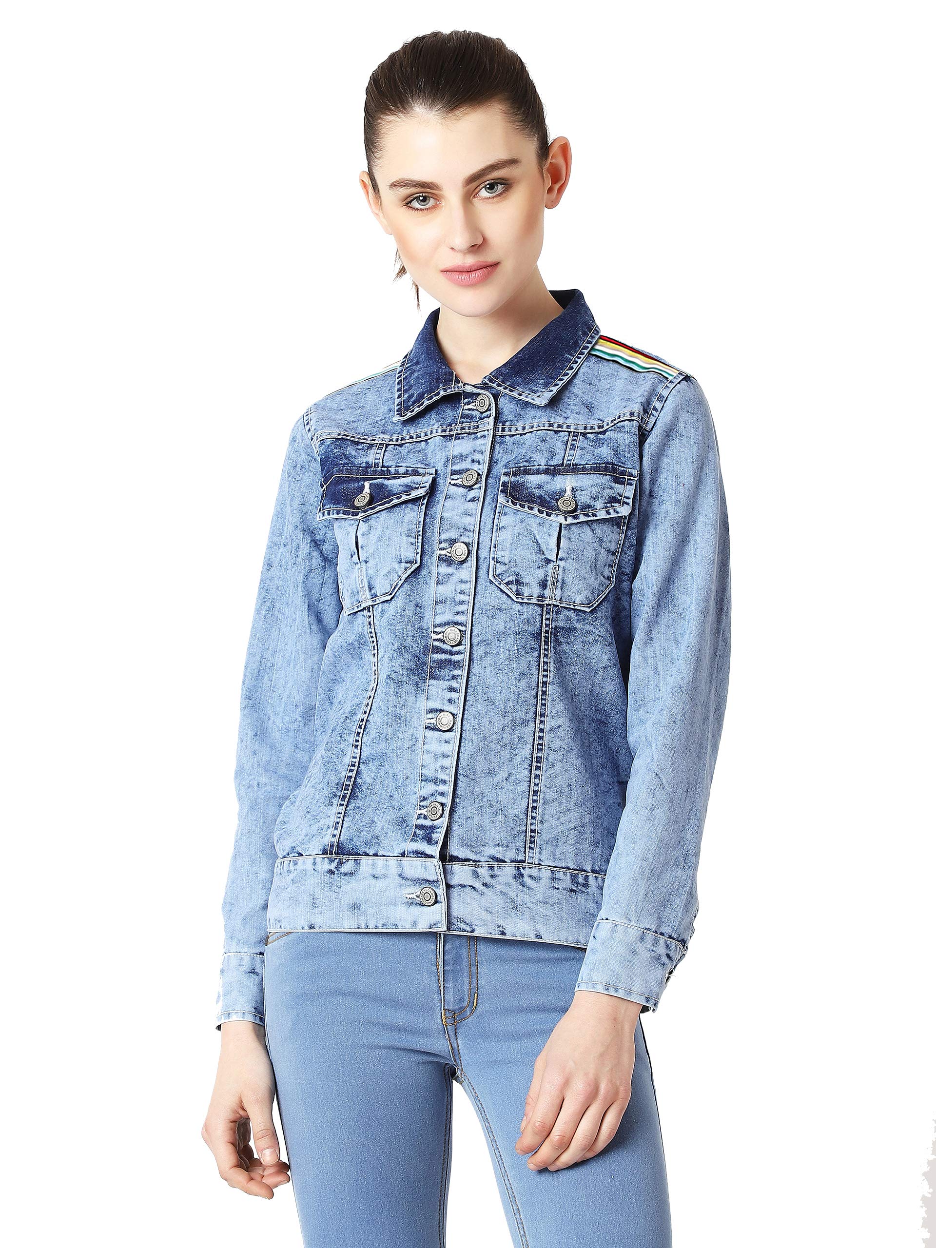 Miss Chase WomenS Denim Jacket (Mcss19Den05-20-158_Light Blue_Large L)