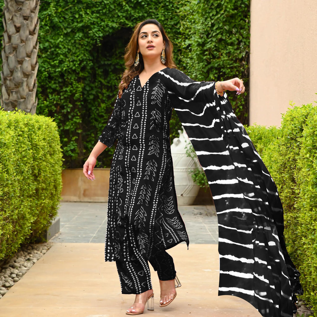 ANNI DESIGNER Women s Kurta with Trousers and Dupatta, Black, 2XL