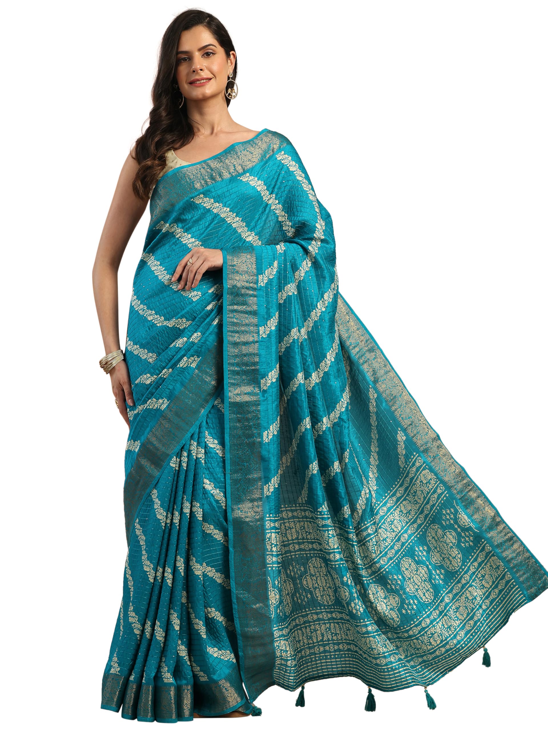 Libas Blue Printed Silk Blend Saree for Women (16672PR)