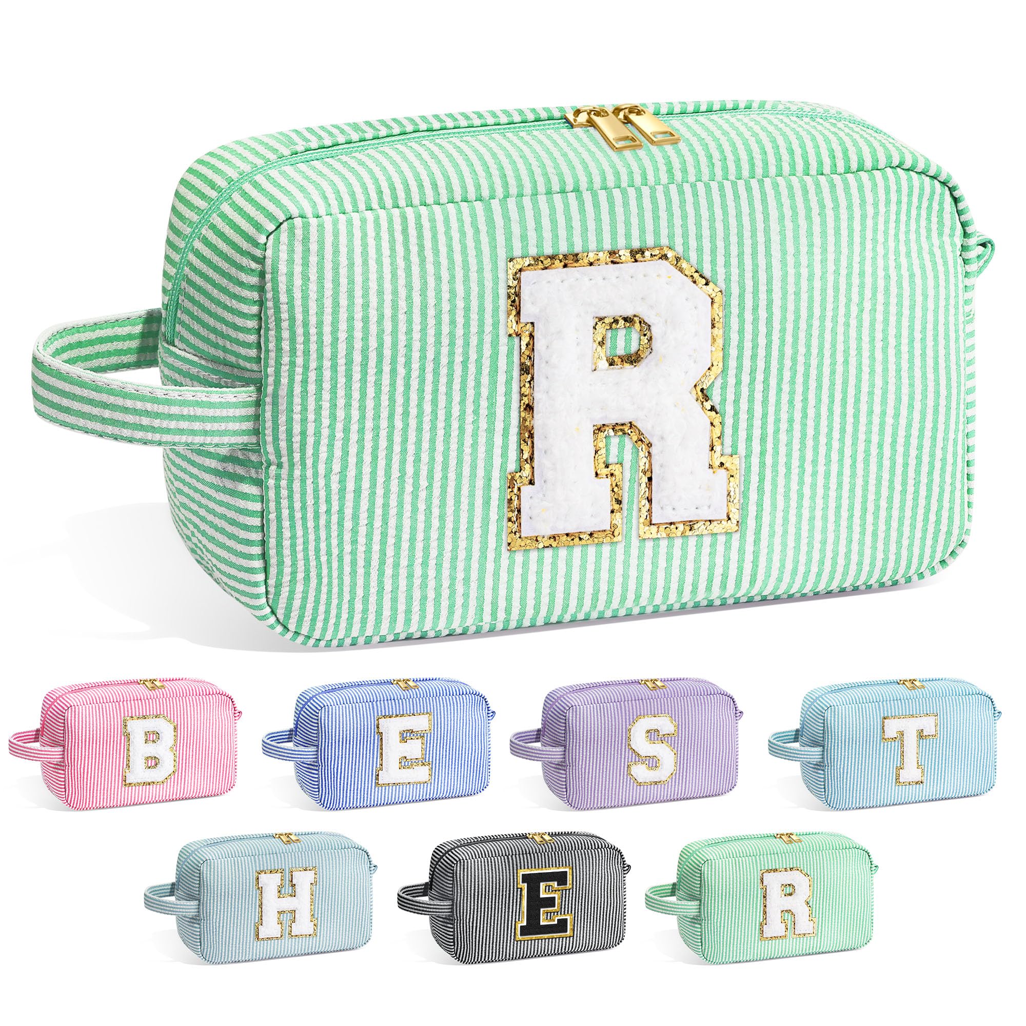 YOOLIFE Makeup Bag - Monogram Cosmetic Bags, Travel Toiletry Bag, Cute Pouch Makeup Case, Personalized Green Bags for Women
