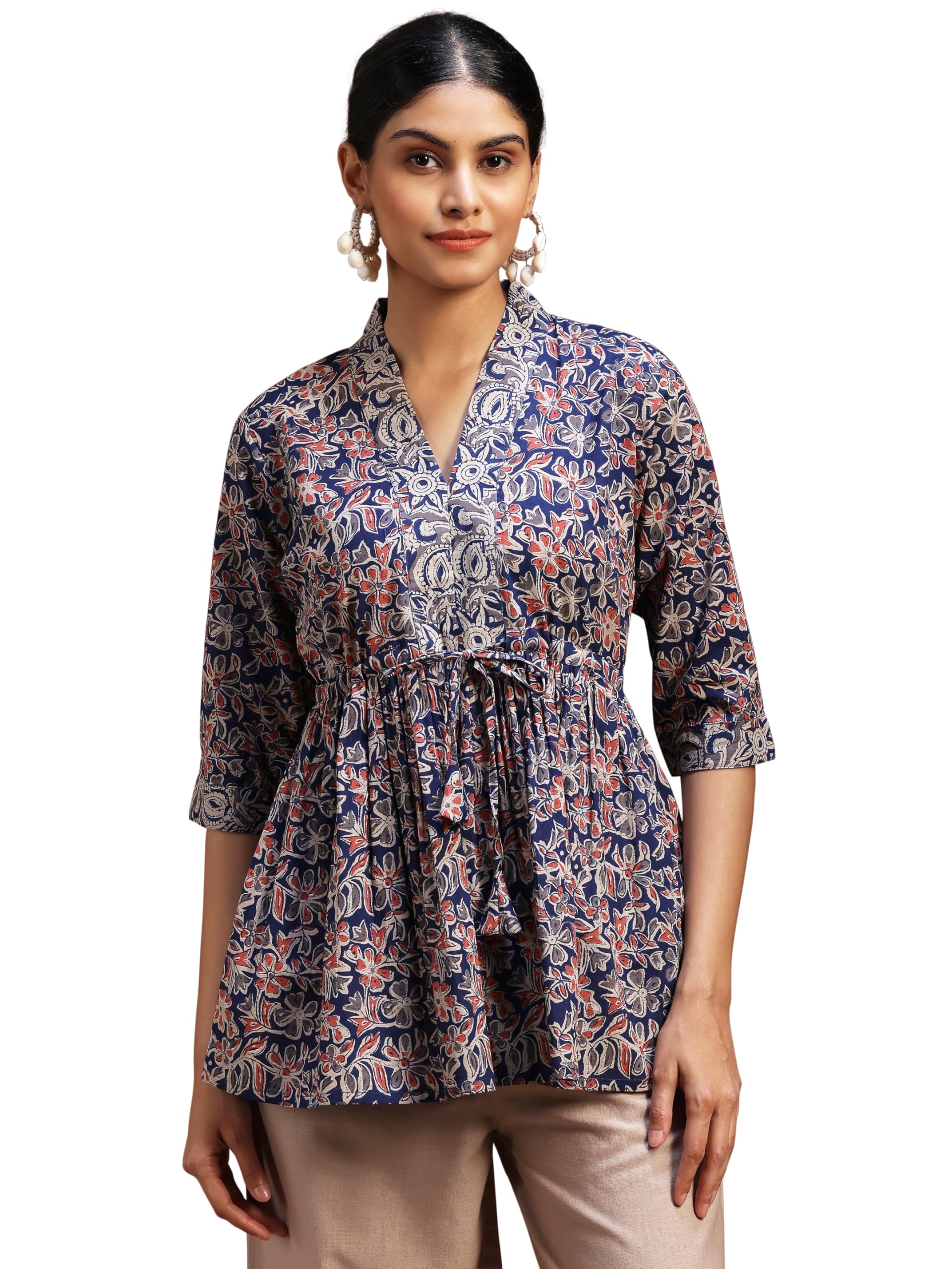 Libas WomenS Cotton Printed A-Line Kurti (29102Or_Blue
