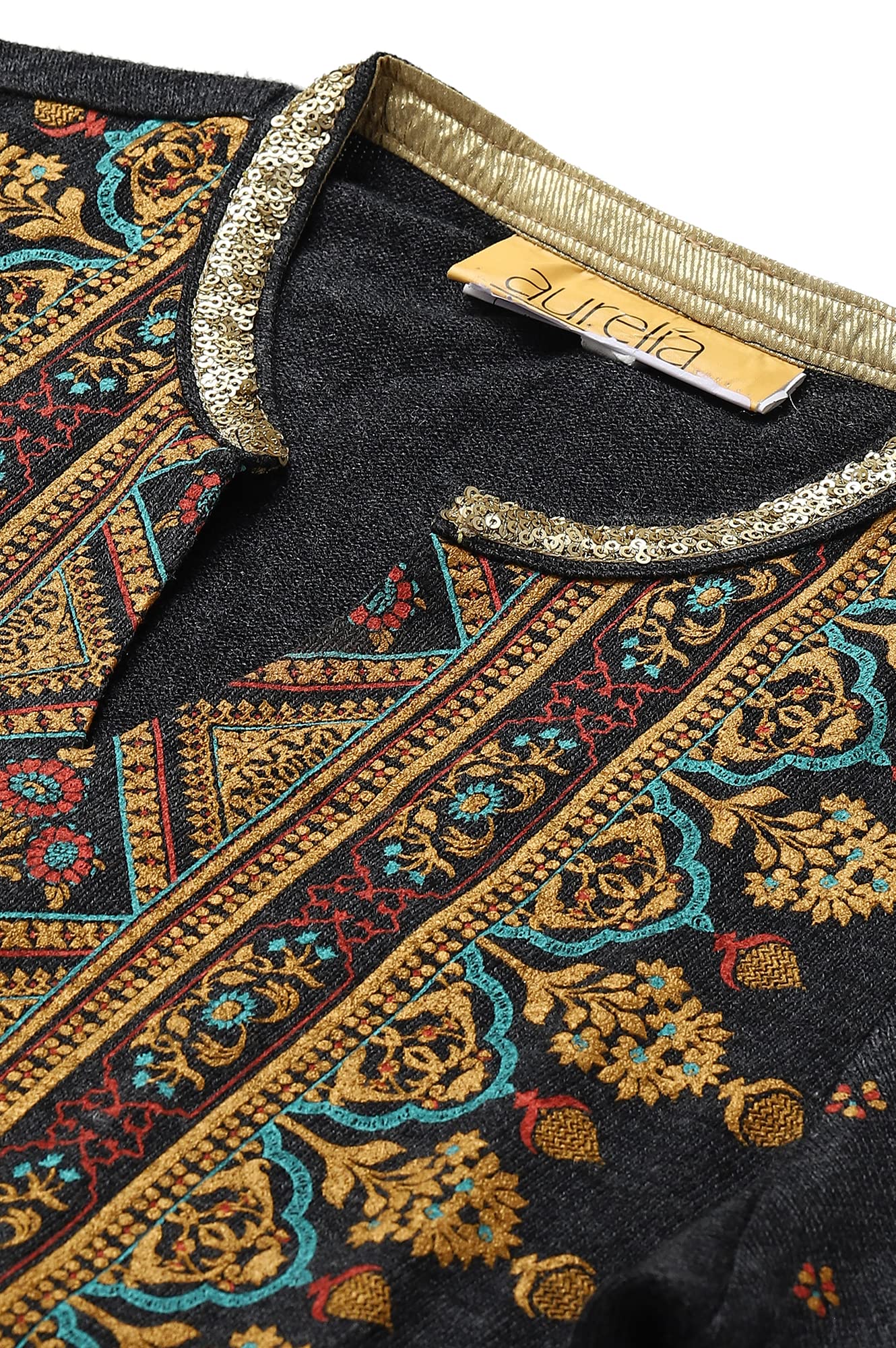 Aurelia Women Dark Grey Mix Acrylic Floral Printed Straight Kurti