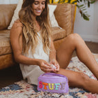 Fablinks Preppy Pouch, Chenille Varsity Letter Stuff Bag, Purple STUFF Nylon Skin Care Patch Bags Organizer, Travel Make Up Skin