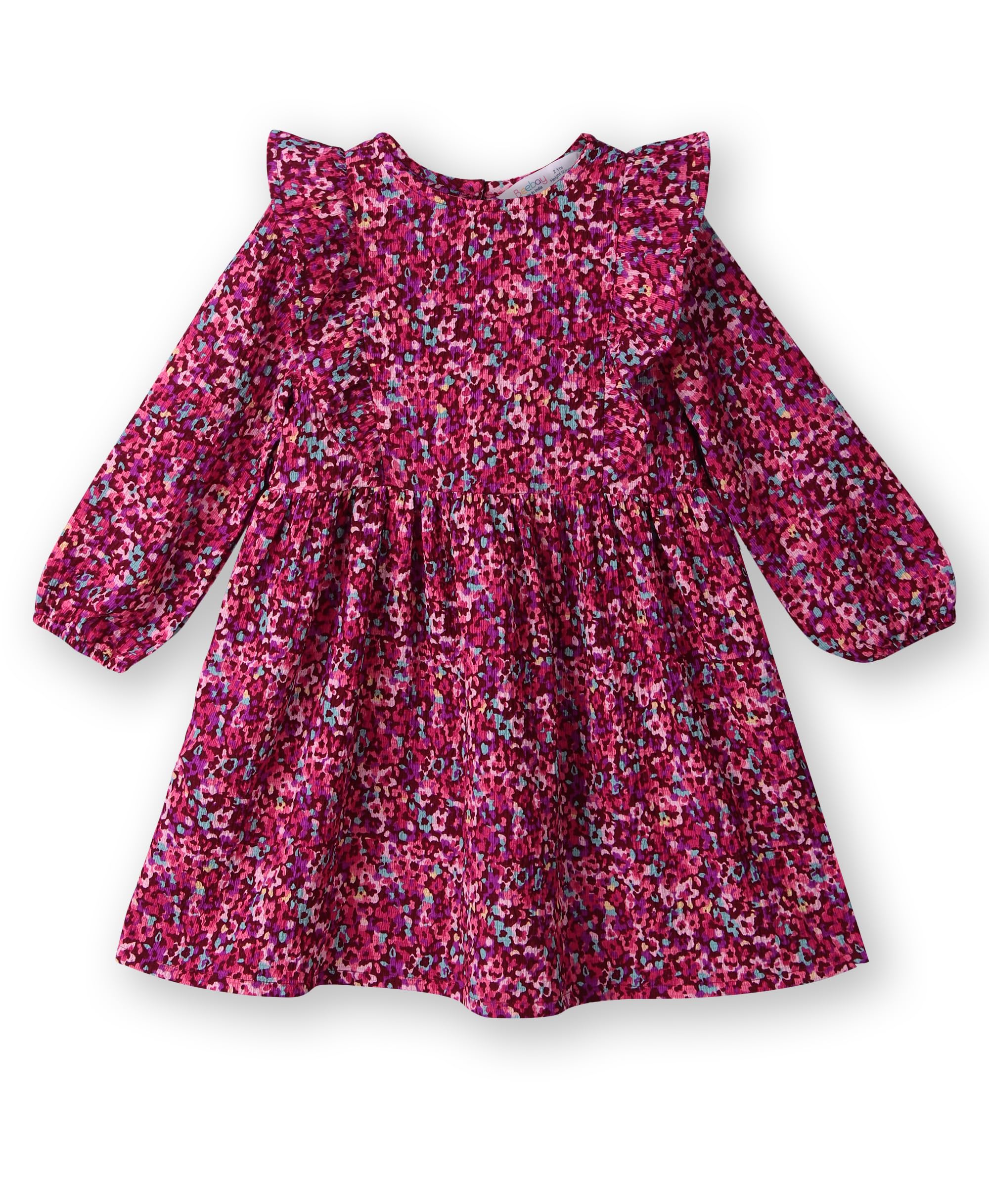 Abstract print ruffle dress MAROON
