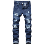 QIMYUM Mens Ripped Jeans, Distressed Destroyed Slim Fit Straight Leg Denim Pants (30, Dark Blue701)