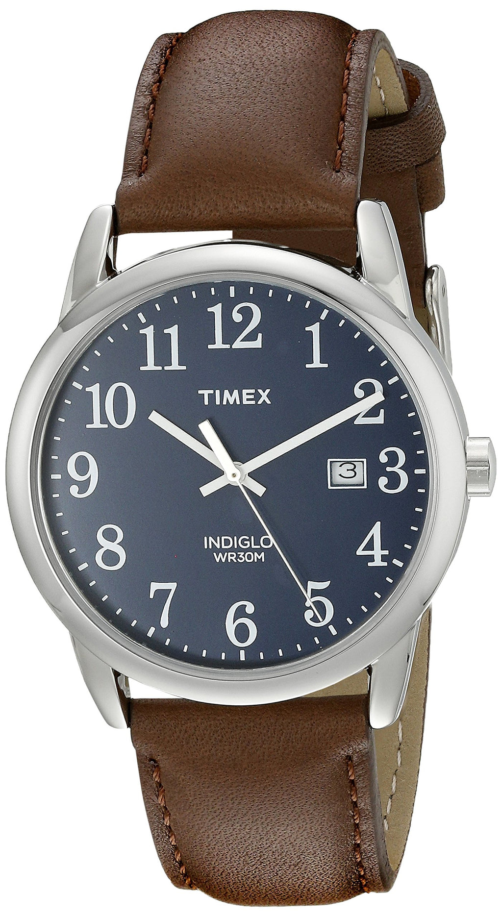 Timex Men's Easy Reader 38mm Watch - Silver-Tone Case Blue Dial with Brown Leather Strap