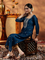 Libas WomenS Silk Embroidered Straight Kurta (58139R_Teal