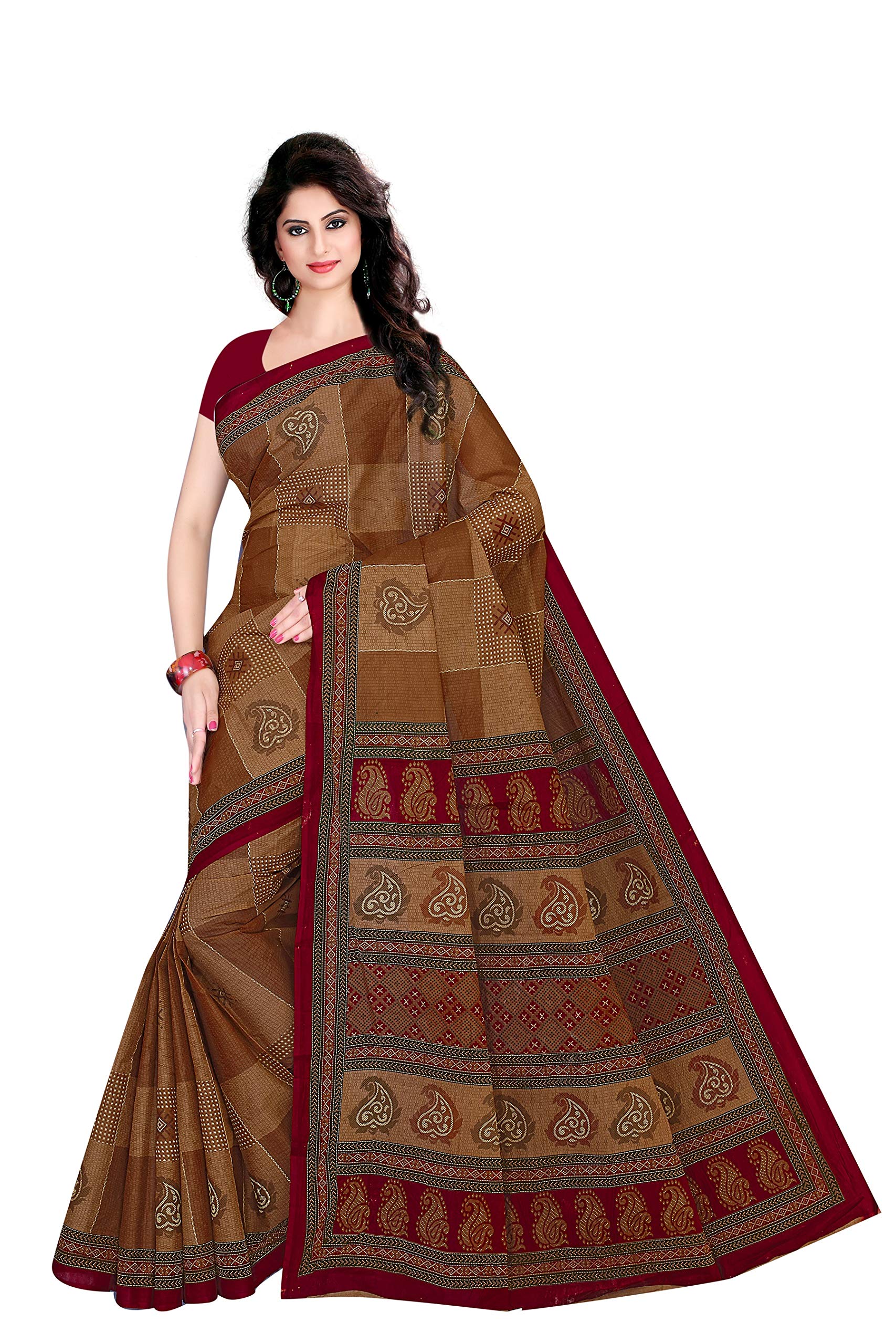 TAMAIRA FASHION Womens Pure Cotton Saree Without Blouse Piece (1445_Brown)