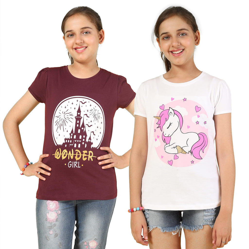 Kyda Kids Girls Cotton Full Sleeve Printed Tops - Multicolor (Pack Of 2)