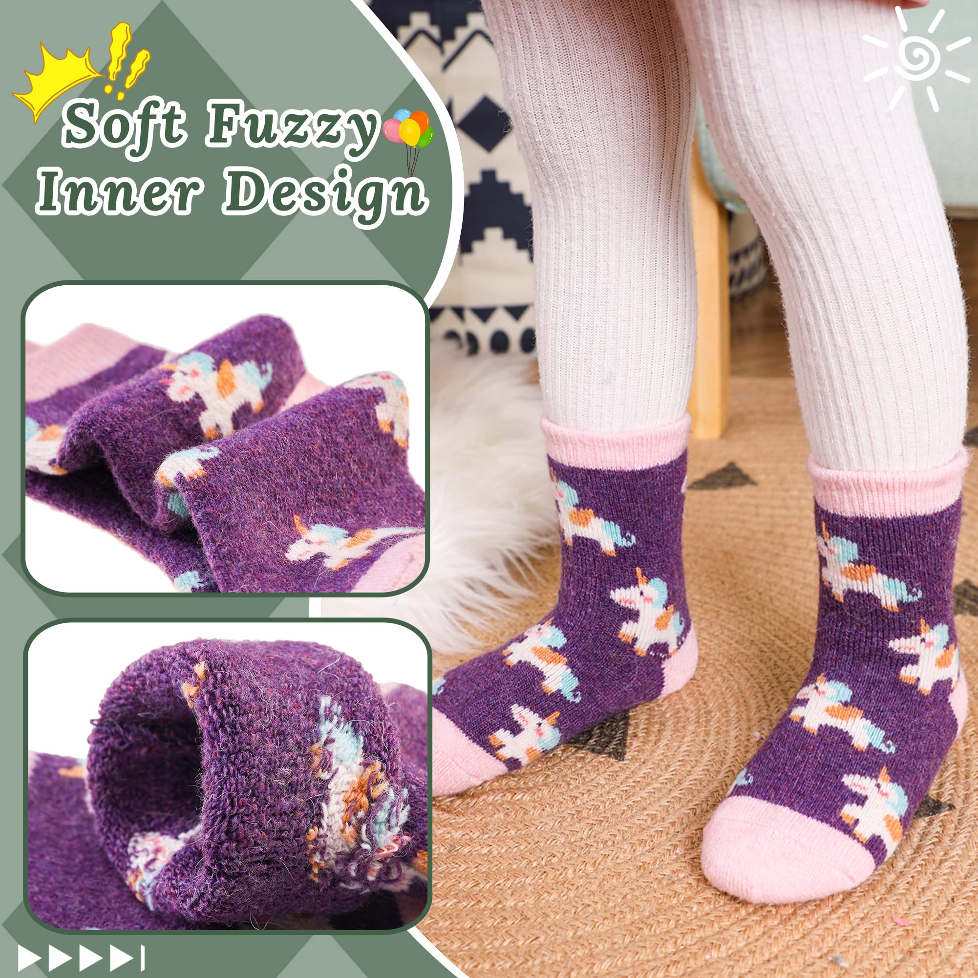 Children's Winter Warm Wool Solid Color Socks Kids Boy Girls Thermal Crew Socks 6 Pairs(Unicorn C, 8-12 Years)