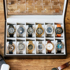 CASE ELEGANCE Solid Espresso Wood Watch Box Organizer with Glass Display Top 12 slot (Espresso)