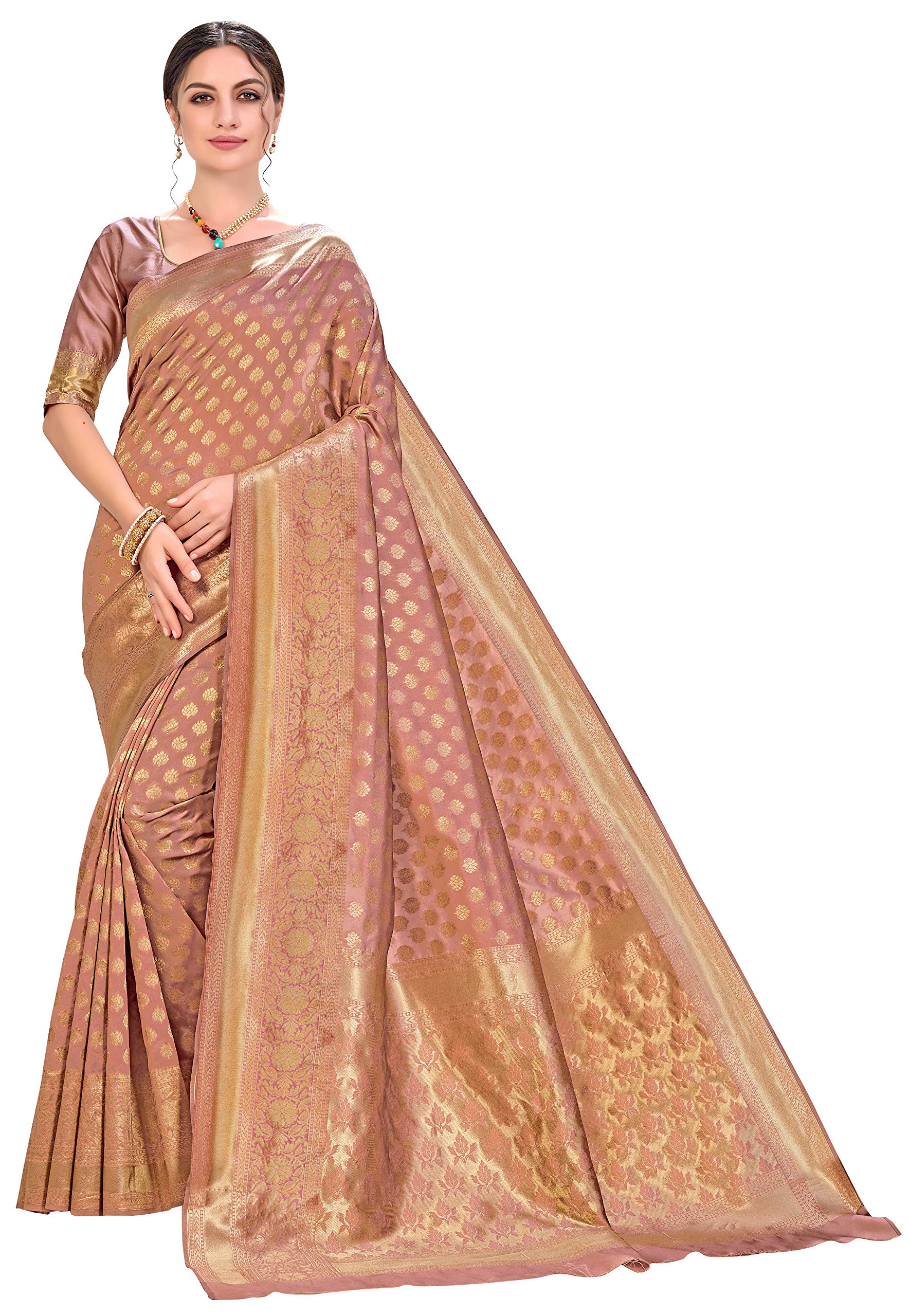 Glory Sarees Womens kanchipuram Art Silk Saree With Blouse Piece (kara115copper_Copper)