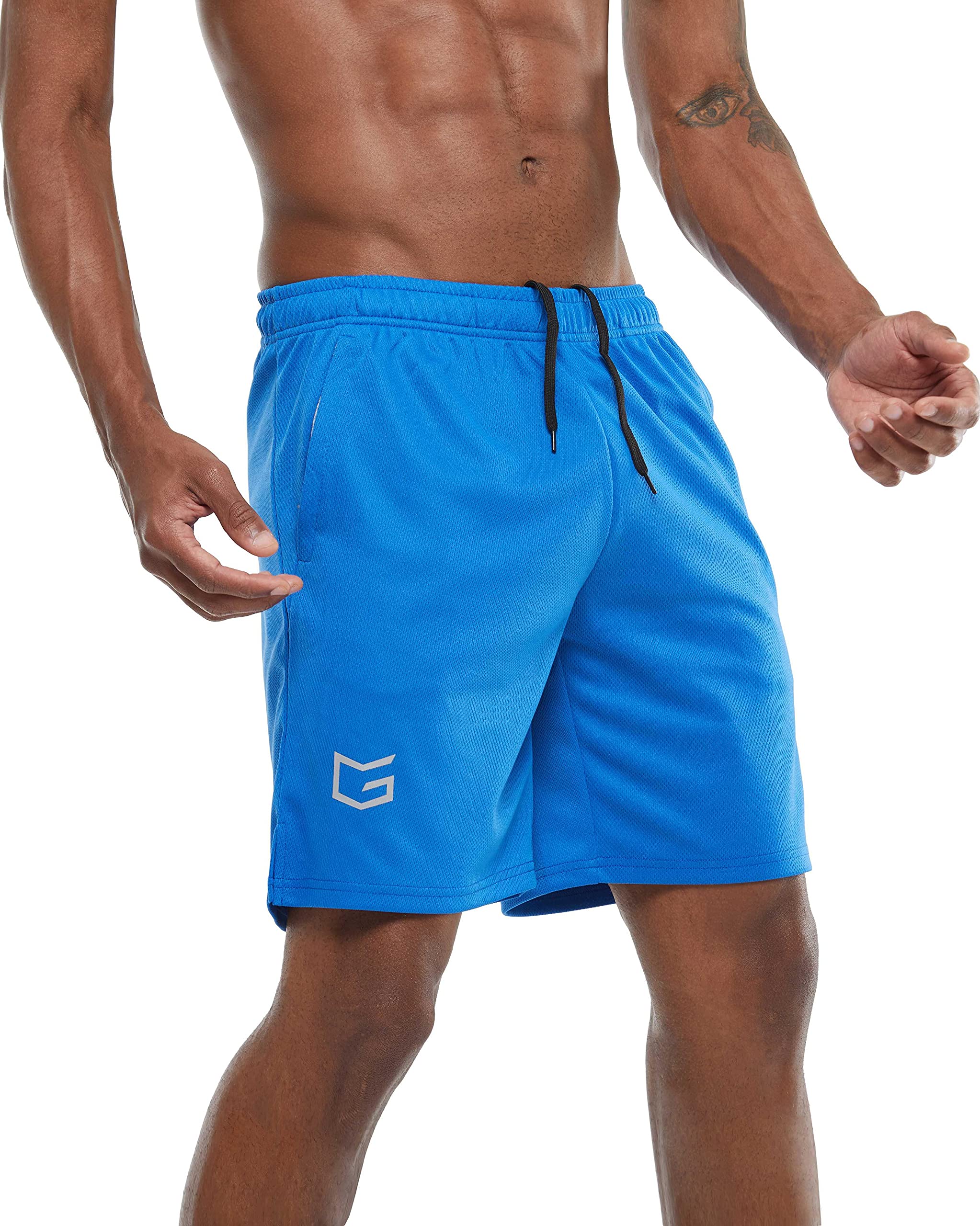 g gradual Mens 7 Workout Running Shorts Quick Dry Lightweight gym Shorts with Zip Pockets (Blue Medium)