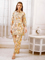 Smowkly Cotton Blend Fancy Floral Printed Co-Ords || Pant Top Dress Pair || Kurta Pant Set For Women || Regualar Fit 3/4 Sleave Casual Indo-Western Loungewear Wear