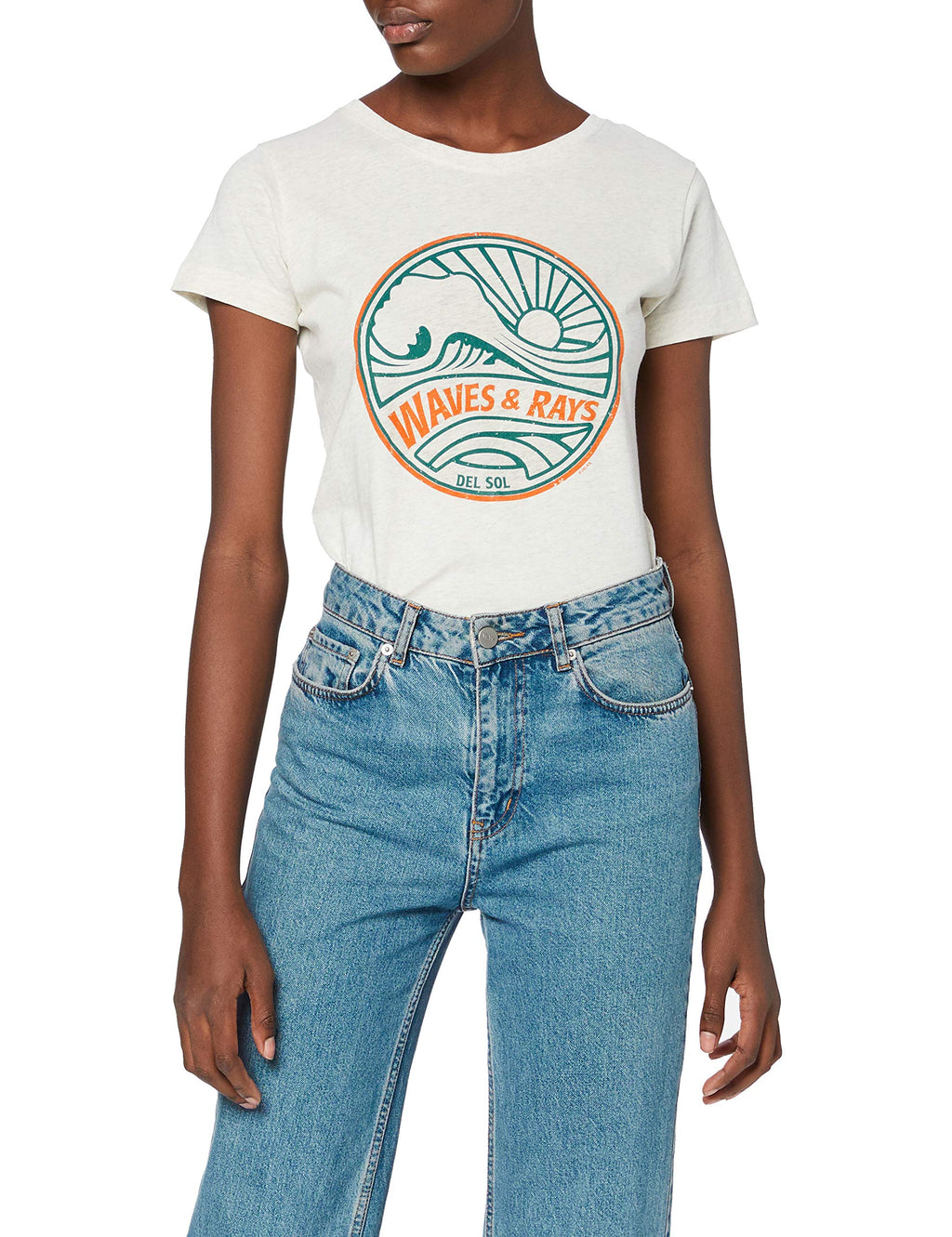 Women Crew Tee - Waves and Rays - Beige by DelSol for Women - 1 Pc T-Shirt (Medium)