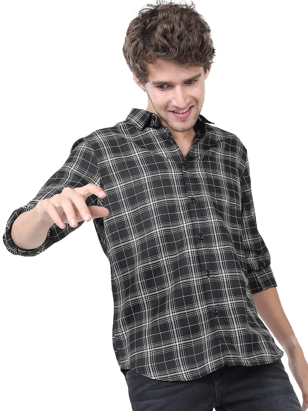 Ketch Men Polycotton Checkered Slim Fit Shirt (Khsh000749_Black/Khaki Xl)