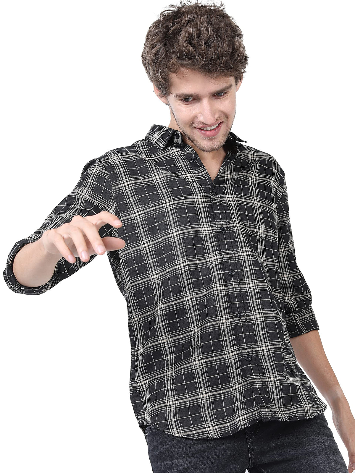 Ketch Men Polycotton Checkered Slim Fit Shirt (Khsh000749_Black/Khaki Xl)