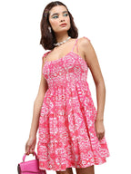 Ketch Cotton Blend Women Casual Fit Fuschia Dress Above The Knee Khj6000555