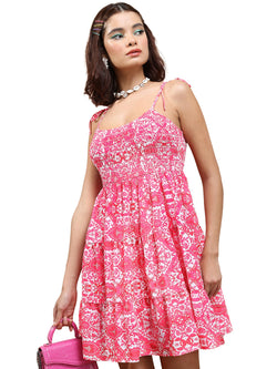 Ketch Cotton Blend Women Casual Fit Fuschia Dress Above The Knee Khj6000555