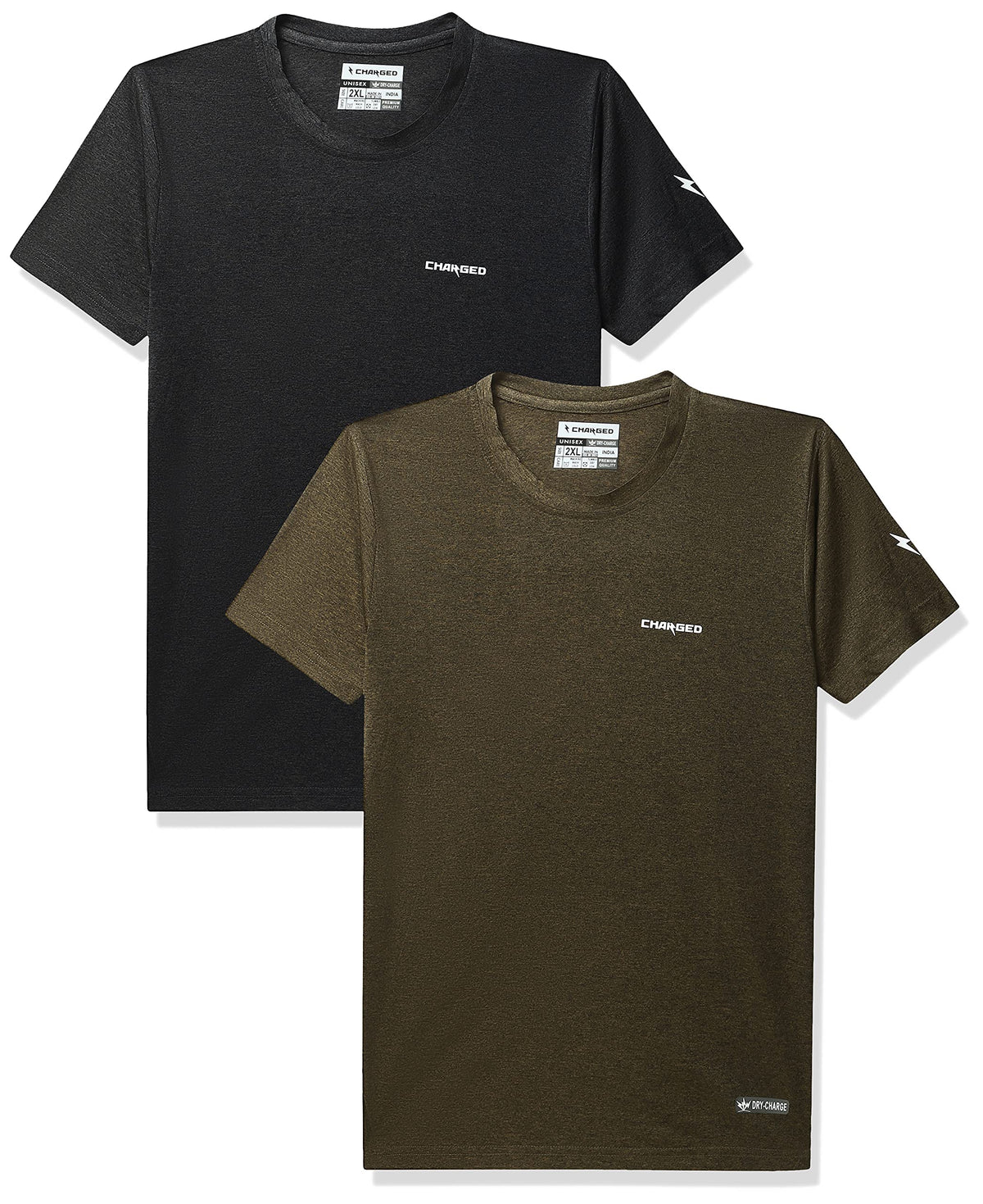 Charged Brisk002 Melange Round Neck Sports TShirt Black Size 2Xl And Charged Brisk002 Melange Round Neck Sports TShirt Olive 2