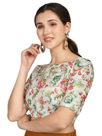 Vihu Fashion WomenS Banglori Silk Printed Elbow Length Sleeve Blouse
