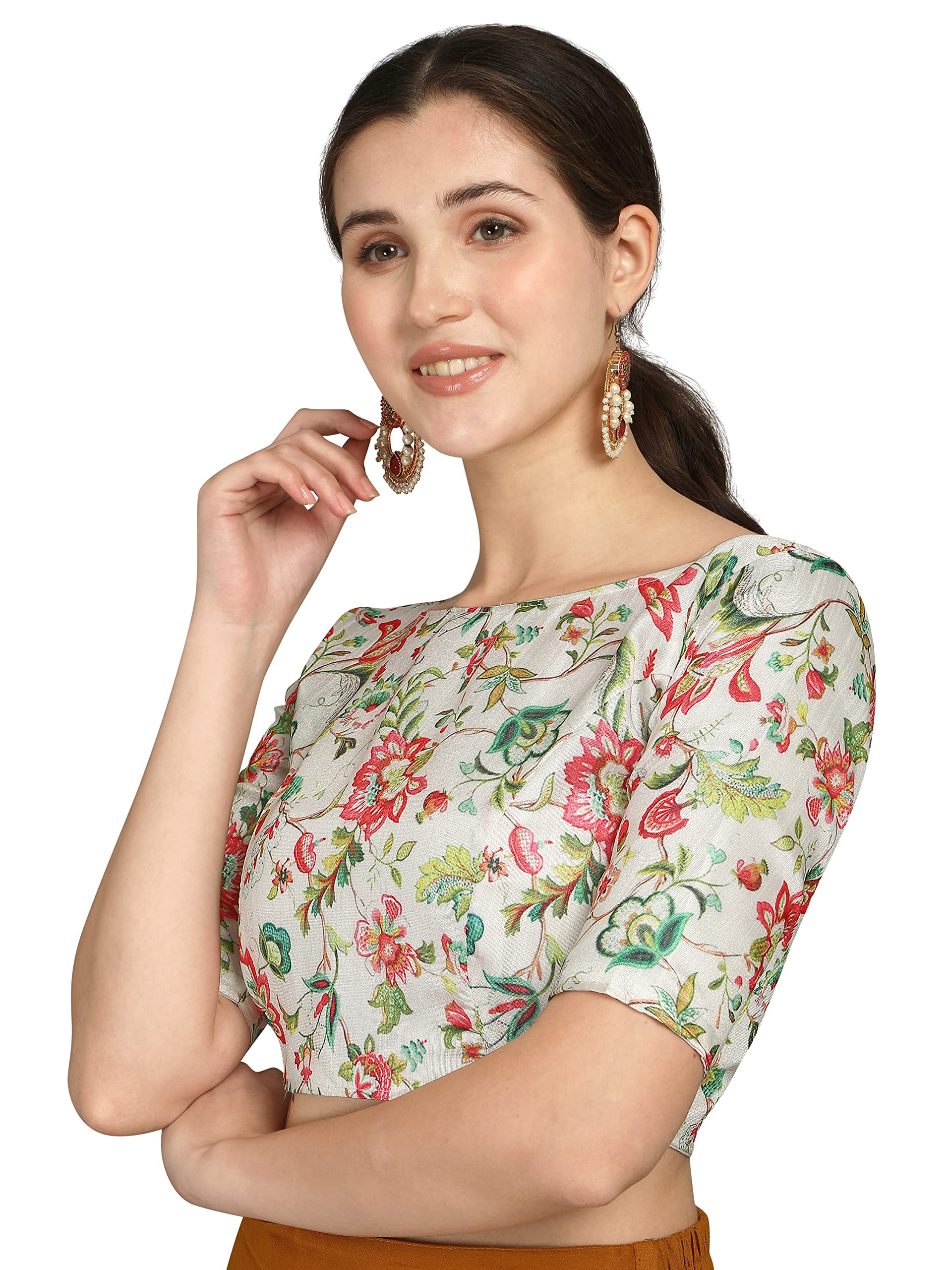 Vihu Fashion WomenS Banglori Silk Printed Elbow Length Sleeve Blouse