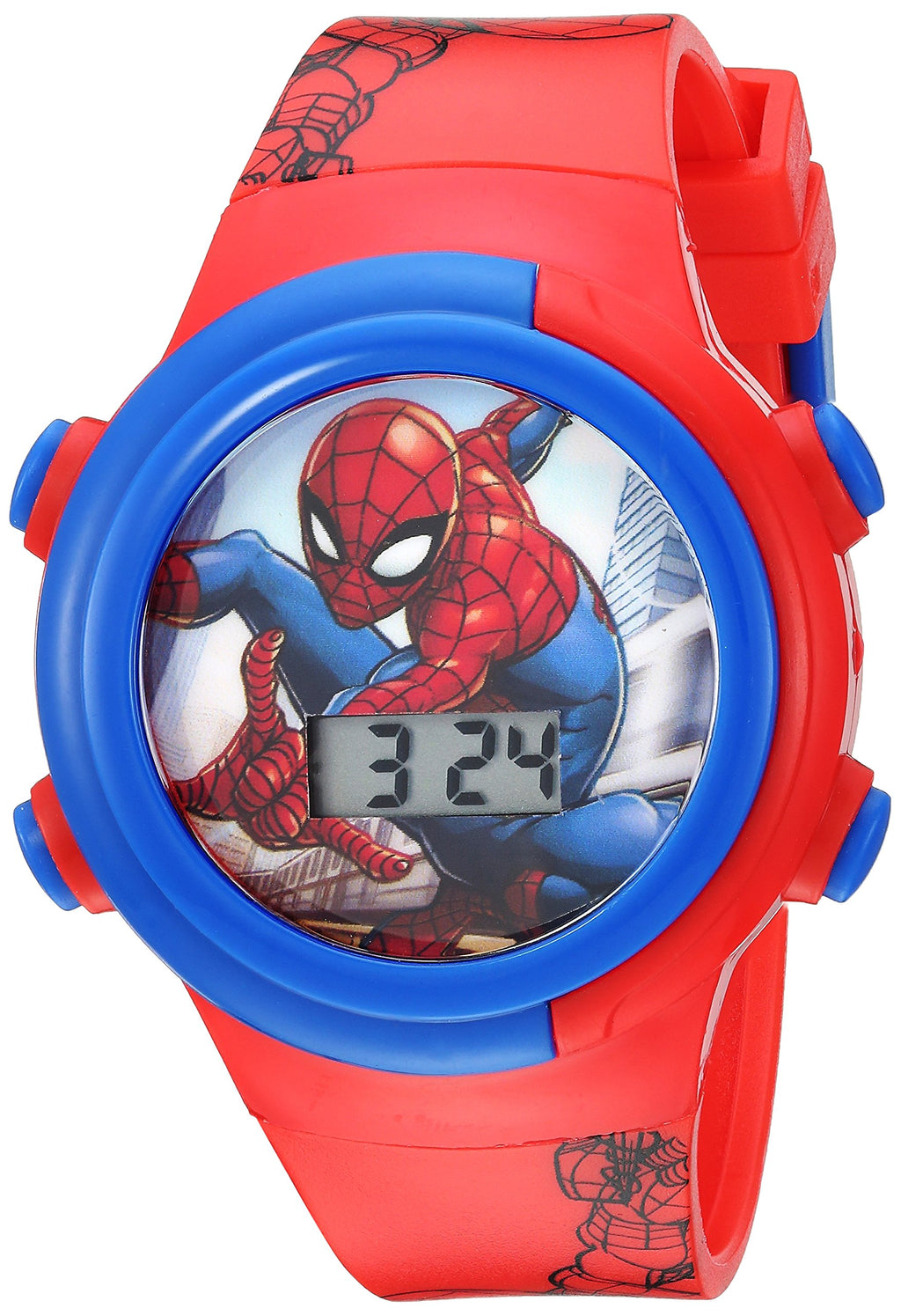 Accutime Kids Marvel Spider-Man Digital Quartz Plastic Watch for Boys & Girls with LCD Display, Blue/Red (Model: SPD4480)