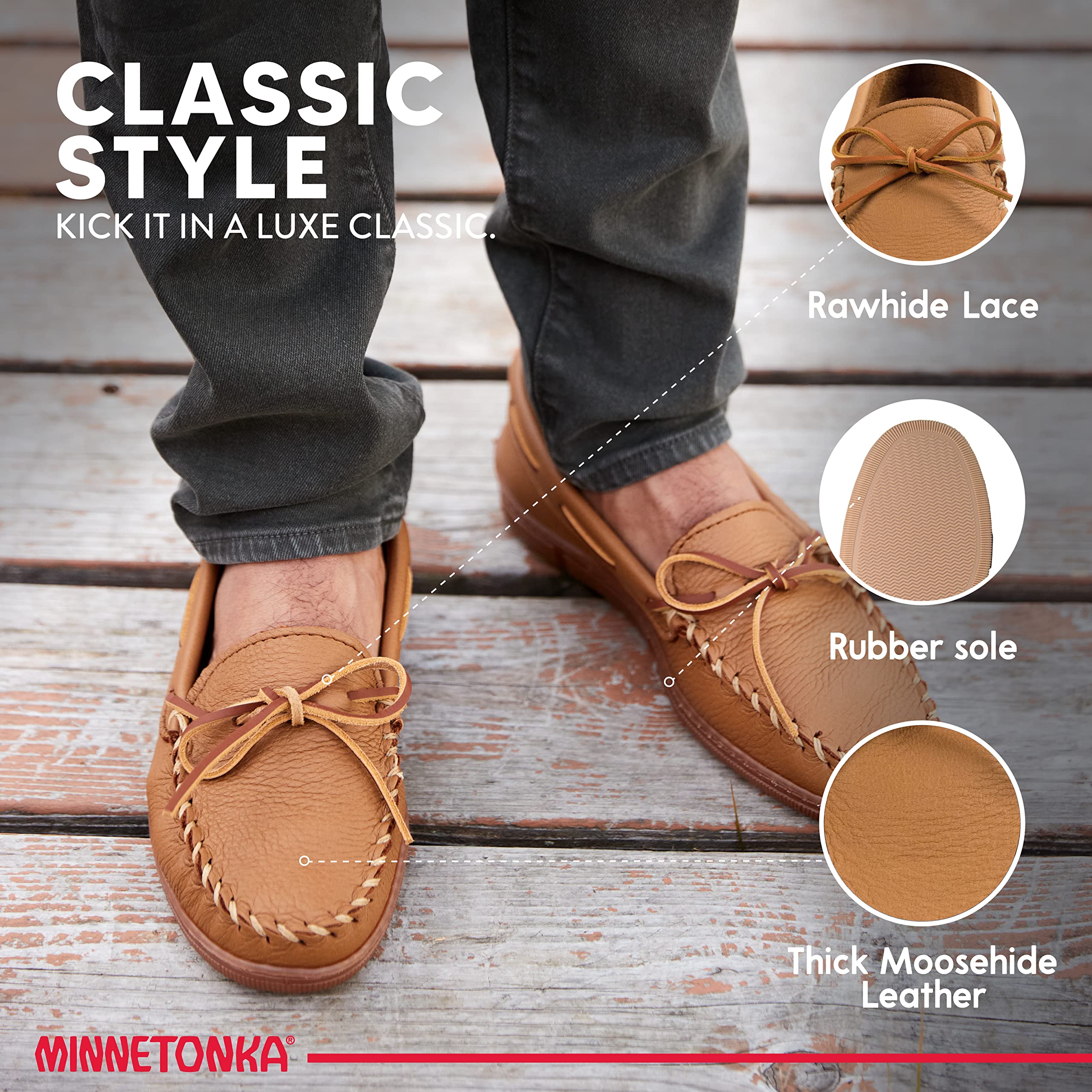 Minnetonka Mens Moosehide Classic Moccasin,Natural Moose,10.5 M US