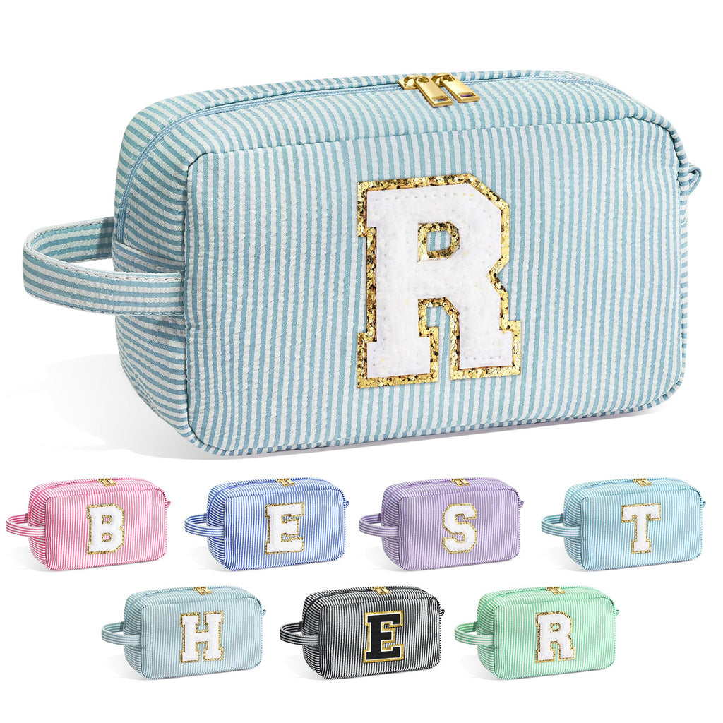 YOOLIFE Makeup Bag - Initial Monogram Cosmetic Bag, Travel Toiletry Pouch, Personalized Makeup Case for Women