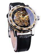 Winner Retro Manual Mechanical Skeleton Watch with Diamond and Carving Flower Craft Men Skeleton Wrist Watch Mechanical Classic 