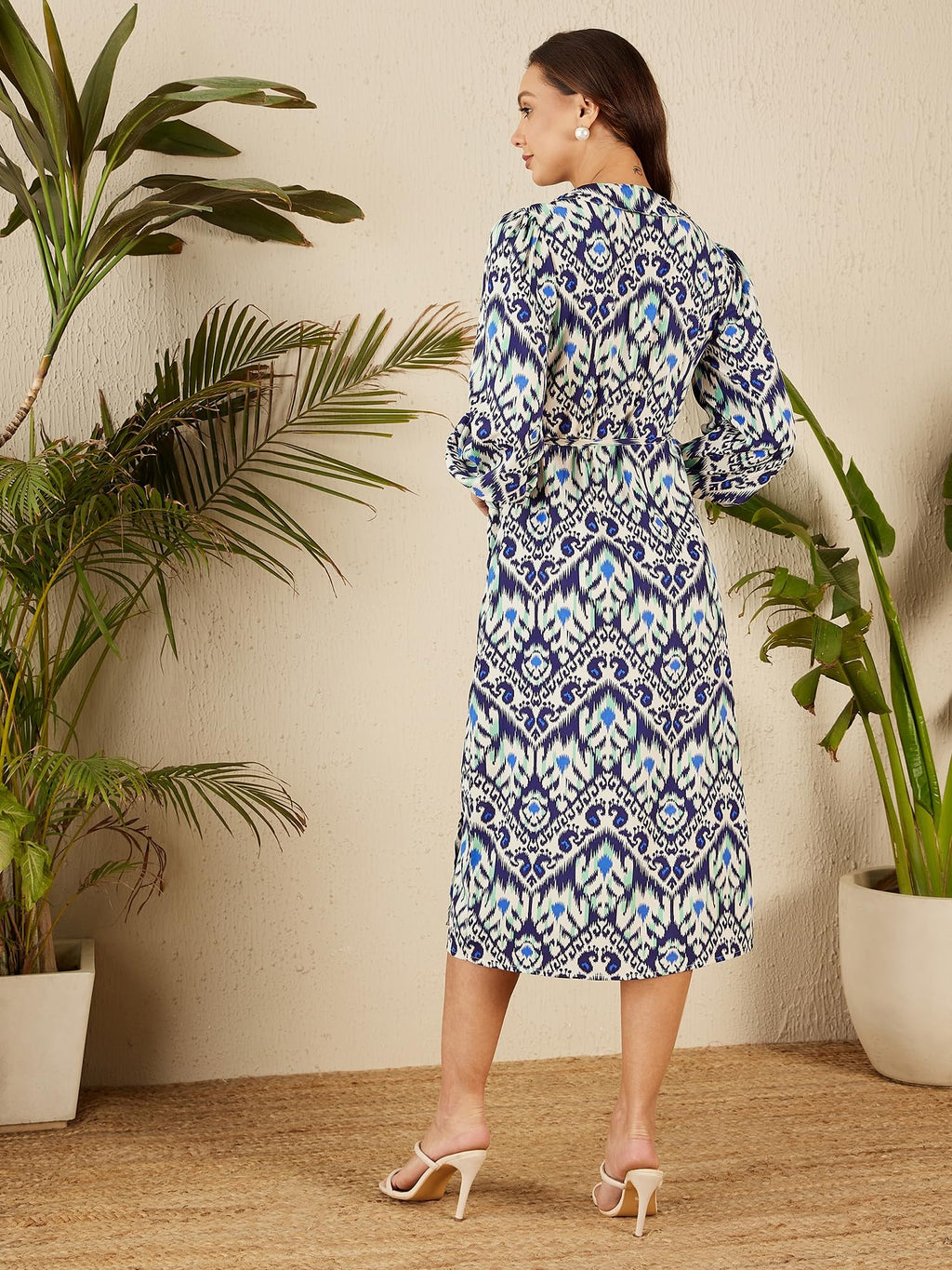 Rare WomenS Polyester Wrap Midi Dress (Ep8109A_Multi Multicolour