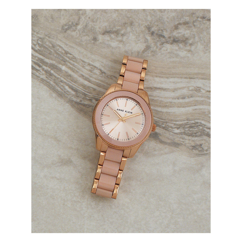 Anne Klein Women's AK/3214LPRG Rose Gold-Tone and Light Pink Resin Bracelet Watch