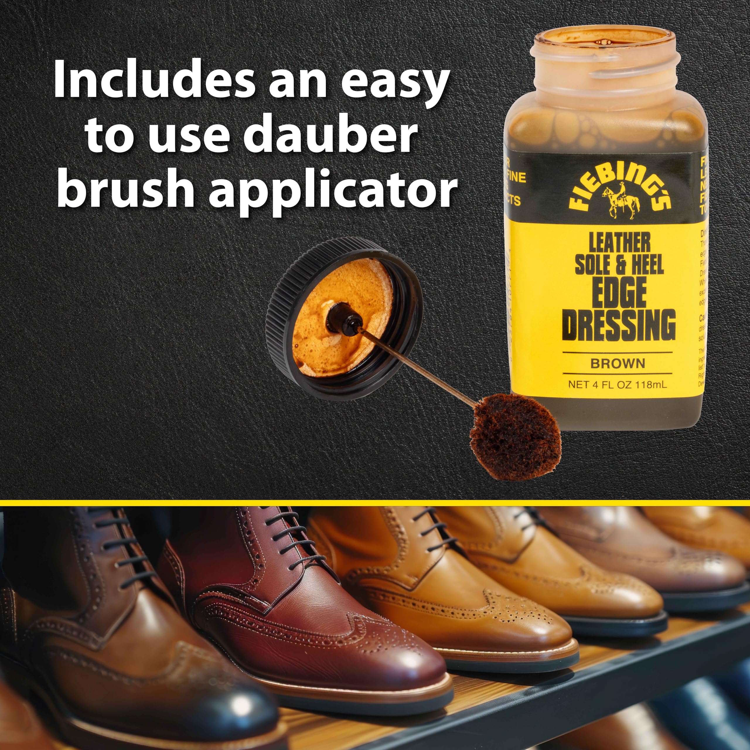 Fiebing's Leather Sole & Heel Edge Dressing, 2-Pack Black & Brown (4 oz) - High Gloss Shoe Dressing for Leather Soles & Heels -