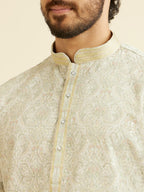 Manyavar MenS Cotton Blend Chikankari Sequined Kurta Pyjama Set (Green,L)